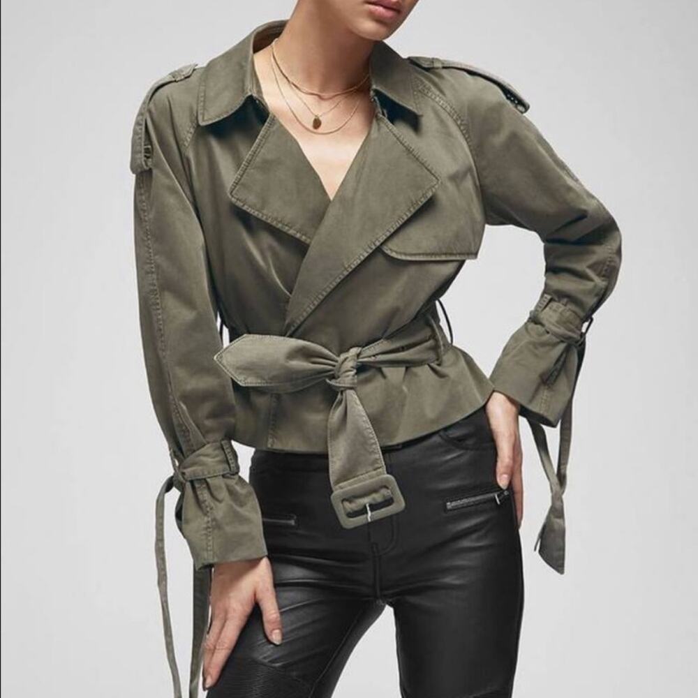 ANINE BING Aria Cropped Belted Trench Jacket S Military Green